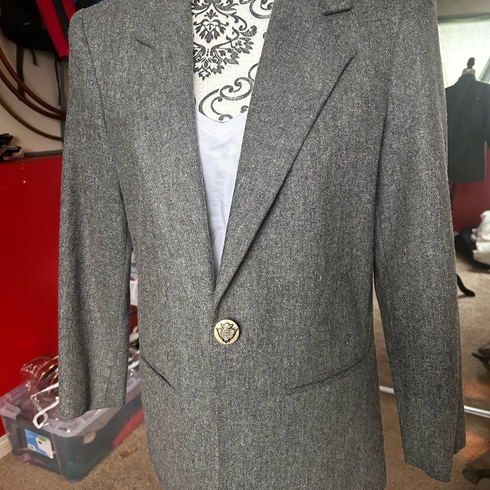 Gray Blazer with Gold Button